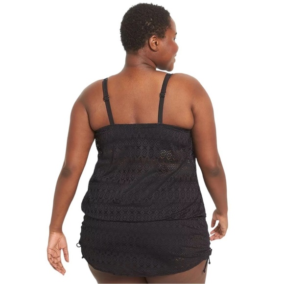 Lane Bryant No-Wire Blouson Crochet Swim Tankini Top in Black Size 16 - Picture 4 of 4